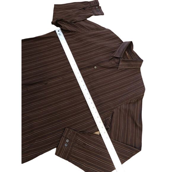 Perry Ellis Men's Dress Shirt Size XL Brown Striped-Button Up 100% Cotton - Picture 3 of 5